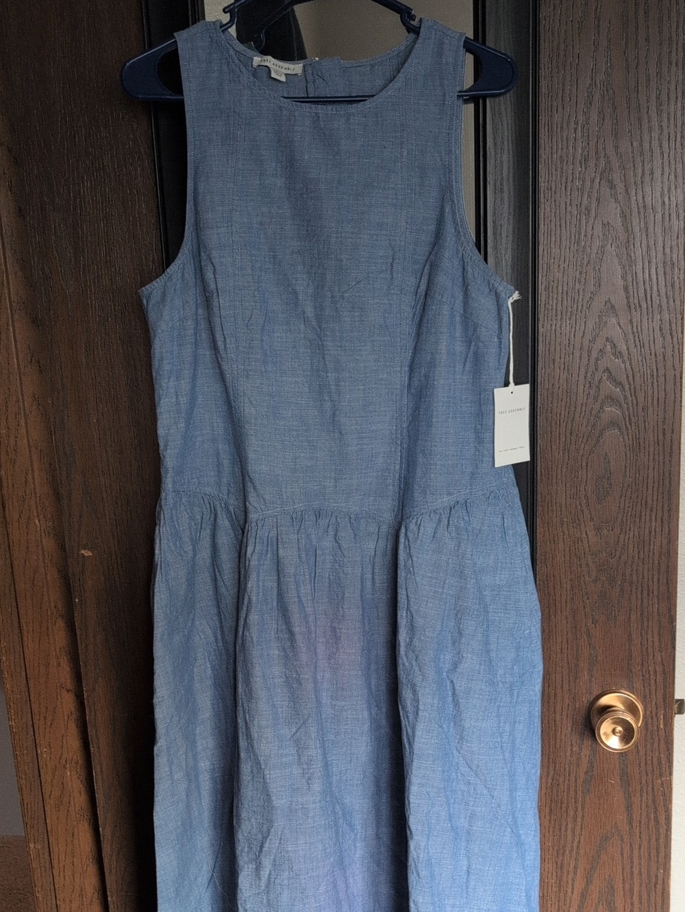 Sleeveless Chambray A-Line Dress in Light Blue